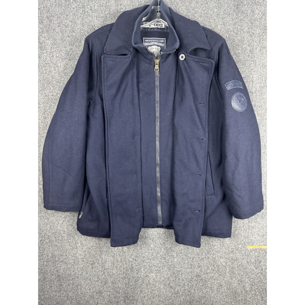 Vintage Phat Farm Double Breasted Pea Coat Wool Blend Full Zip Navy Y2K Vented - Picture 3 of 14